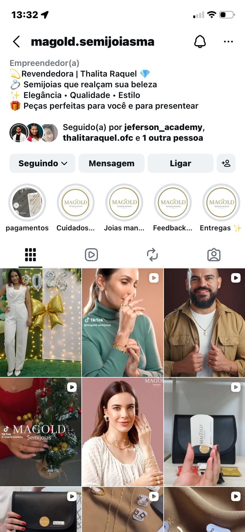 MAGOLD Semijoias — perfil de semijoias com colares, pulseiras e anéis dourados